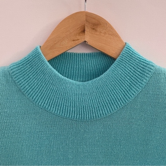 Sag Harbor Mockneck Sweater Dress Color-block Aqua Black Medium - Picture 2 of 12